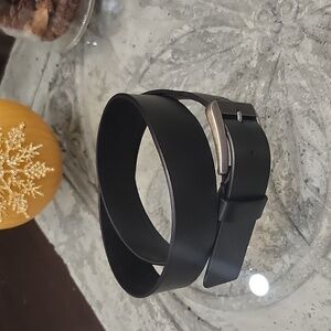 Fossil men's black square buckle Needle point leather belt 34